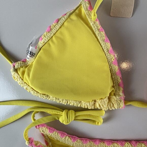 Seamolly Yellow Pink Trim Textured Size XS Bathing Suit Bikini Contrast Whip - Picture 7 of 14